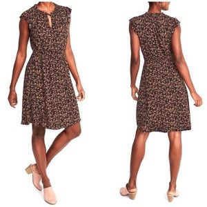 Old Navy Flutter Sleeve Black Ditsy Floral Dress